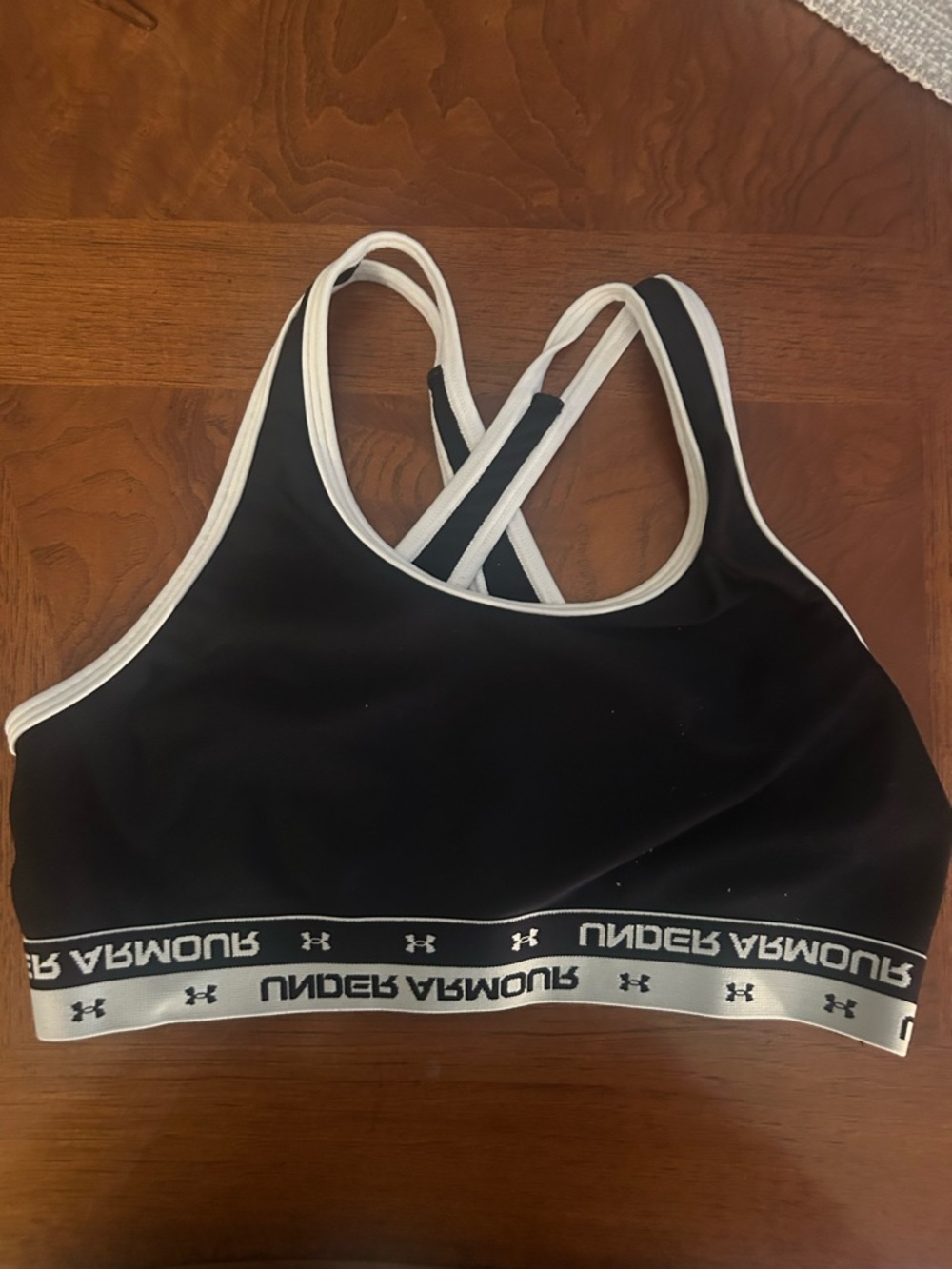 Under Armour Black Sports Bra with White Trim and Logo Band